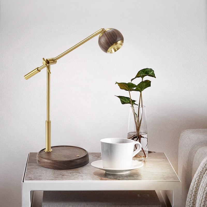 Zeitgenössische Nordic Sphere Tischlampe aus schwarzem Walnuss-Aluminium mit LED für das Schlafzimmer 