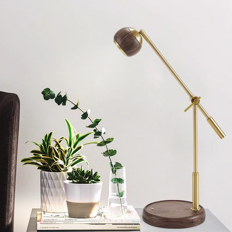 Zeitgenössische Nordic Sphere Tischlampe aus schwarzem Walnuss-Aluminium mit LED für das Schlafzimmer 
