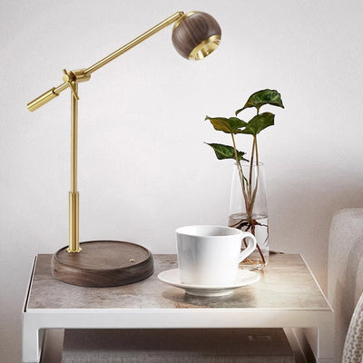 Zeitgenössische Nordic Sphere Tischlampe aus schwarzem Walnuss-Aluminium mit LED für das Schlafzimmer 