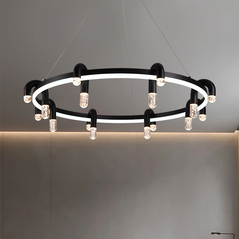 Lustre LED en aluminium et fer avec cercle de simplicité moderne pour salon 
