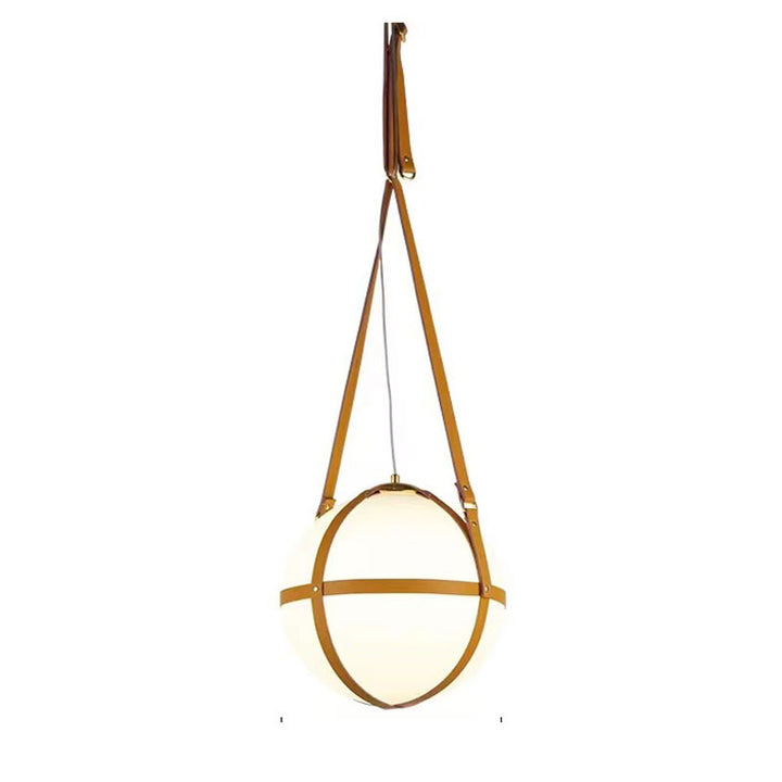 Lámpara colgante de 1 luz de hierro y cuero con globo minimalista moderno para dormitorio 