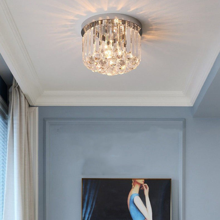 Moderner Luxus Zylinder Edelstahl Kristall 1-Licht Semi-Flush Deckenleuchte Für Wohnzimmer 