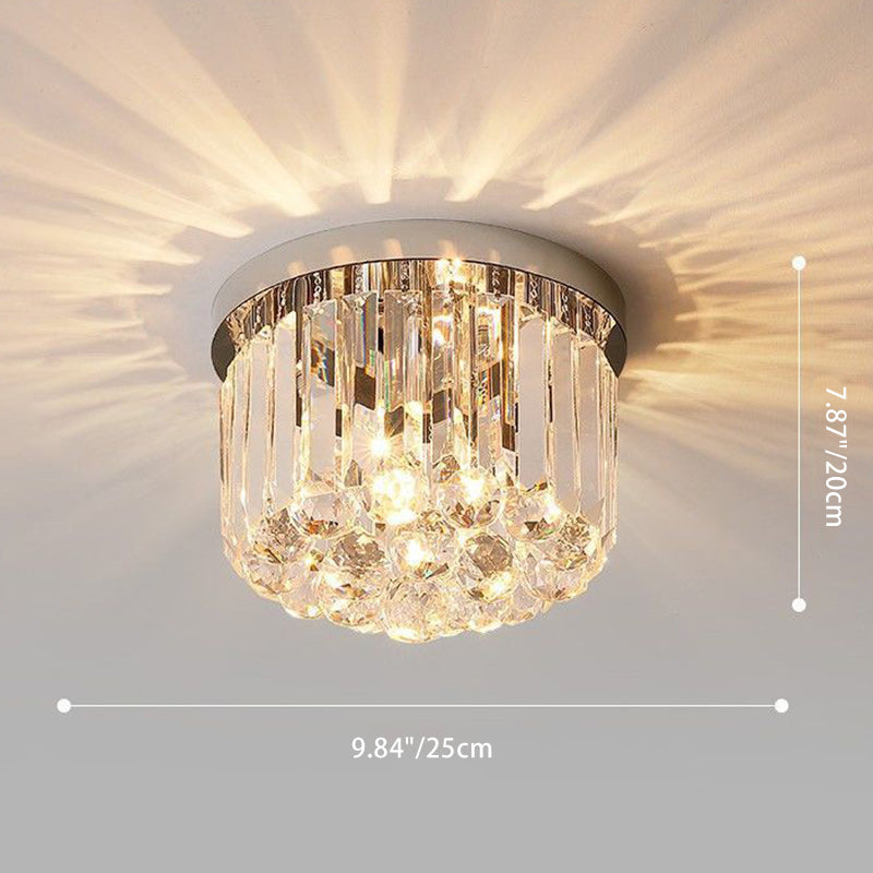 Cylindre de luxe moderne en acier inoxydable avec cristal, plafonnier semi-encastré à 1 lumière pour salon 