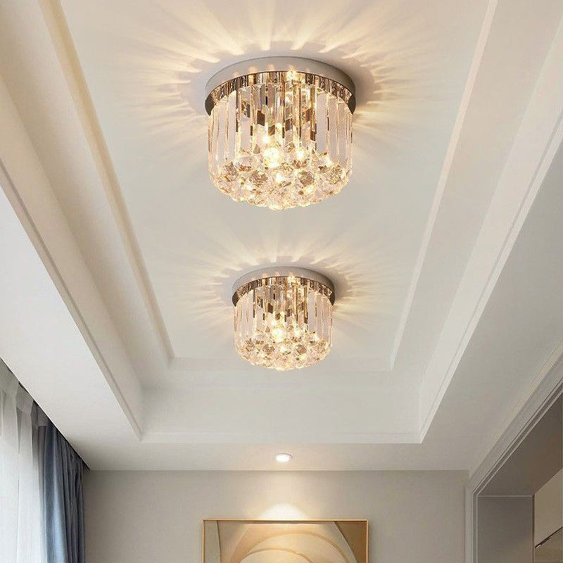 Cylindre de luxe moderne en acier inoxydable avec cristal, plafonnier semi-encastré à 1 lumière pour salon 