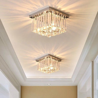 Cylindre de luxe moderne en acier inoxydable avec cristal, plafonnier semi-encastré à 1 lumière pour salon 