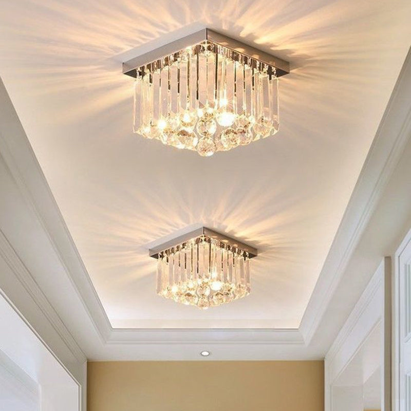 Cylindre de luxe moderne en acier inoxydable avec cristal, plafonnier semi-encastré à 1 lumière pour salon 