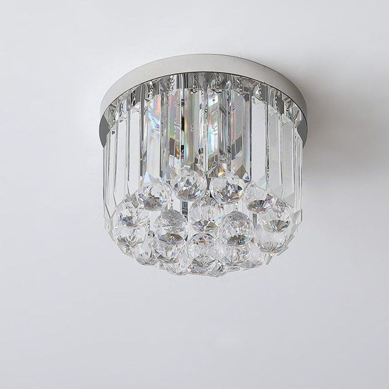 Cylindre de luxe moderne en acier inoxydable avec cristal, plafonnier semi-encastré à 1 lumière pour salon 