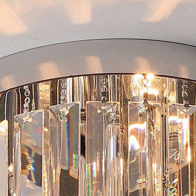 Cylindre de luxe moderne en acier inoxydable avec cristal, plafonnier semi-encastré à 1 lumière pour salon 