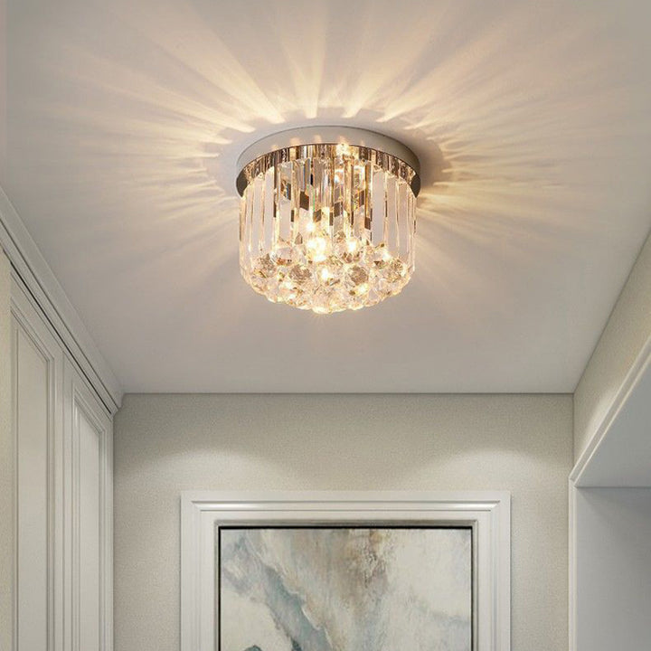 Moderner Luxus Zylinder Edelstahl Kristall 1-Licht Semi-Flush Deckenleuchte Für Wohnzimmer 