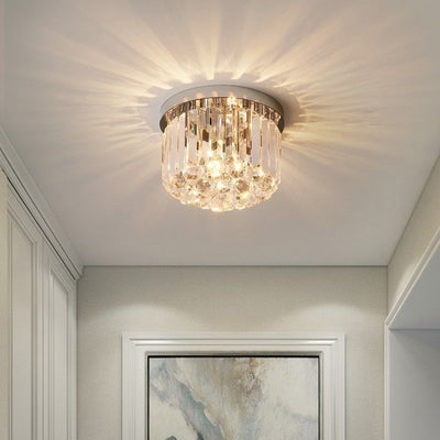 Cylindre de luxe moderne en acier inoxydable avec cristal, plafonnier semi-encastré à 1 lumière pour salon 
