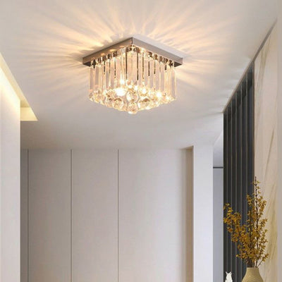 Cylindre de luxe moderne en acier inoxydable avec cristal, plafonnier semi-encastré à 1 lumière pour salon 