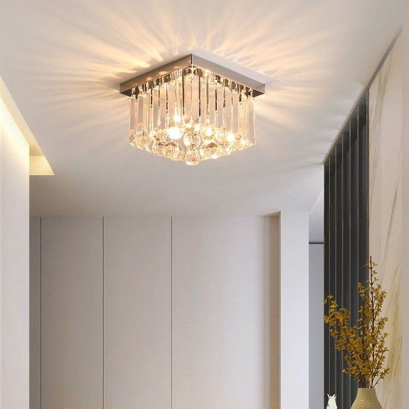 Cylindre de luxe moderne en acier inoxydable avec cristal, plafonnier semi-encastré à 1 lumière pour salon 