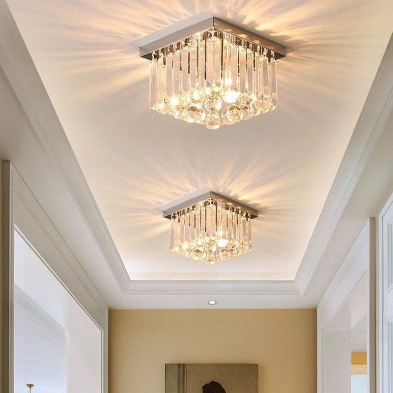 Cylindre de luxe moderne en acier inoxydable avec cristal, plafonnier semi-encastré à 1 lumière pour salon 