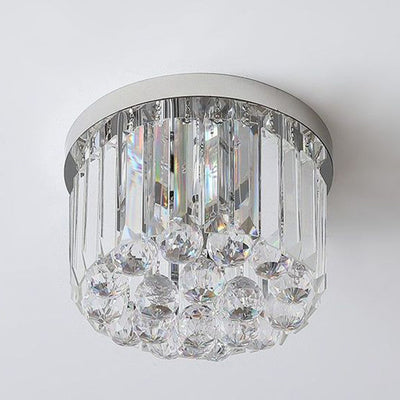 Cylindre de luxe moderne en acier inoxydable avec cristal, plafonnier semi-encastré à 1 lumière pour salon 