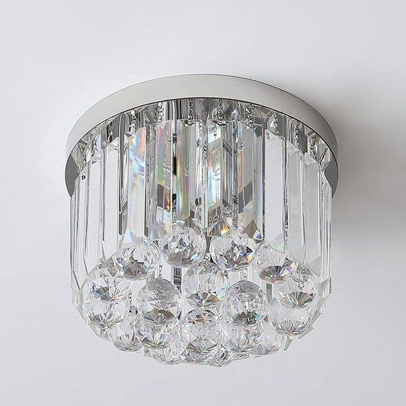 Cylindre de luxe moderne en acier inoxydable avec cristal, plafonnier semi-encastré à 1 lumière pour salon 