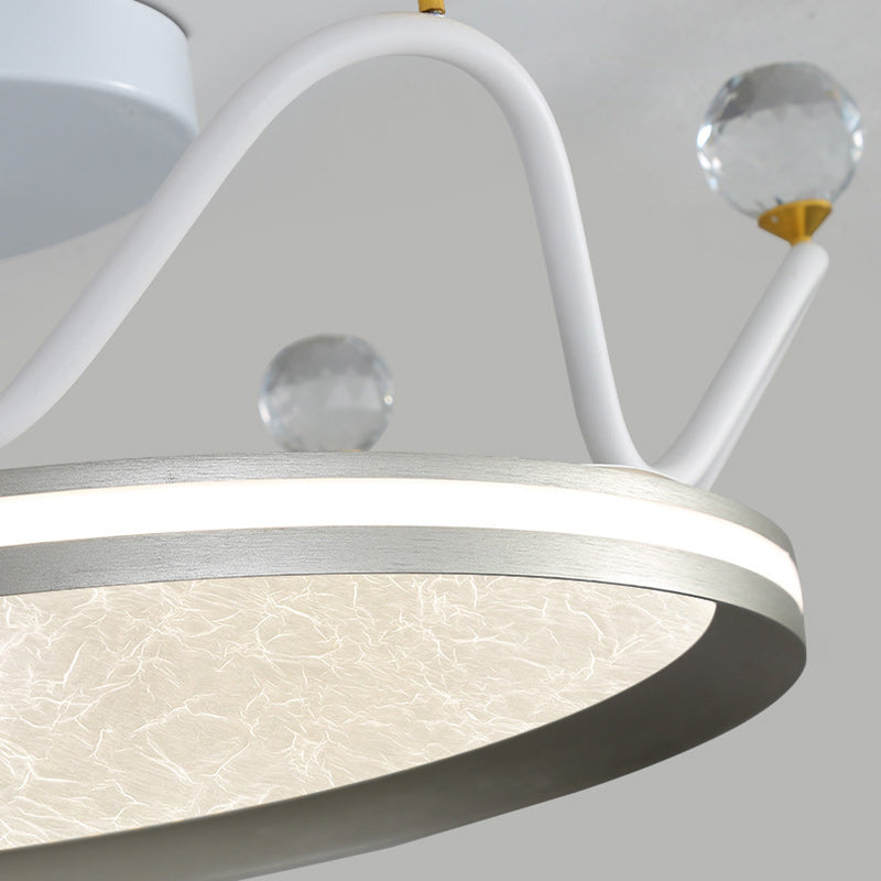 Contemporary Creative Round Crown Iron Aluminum Acrylic LED Semi-Flush Mount Ceiling Light For Bedroom