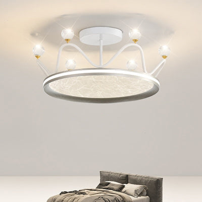 Contemporary Creative Round Crown Iron Aluminum Acrylic LED Semi-Flush Mount Ceiling Light For Bedroom