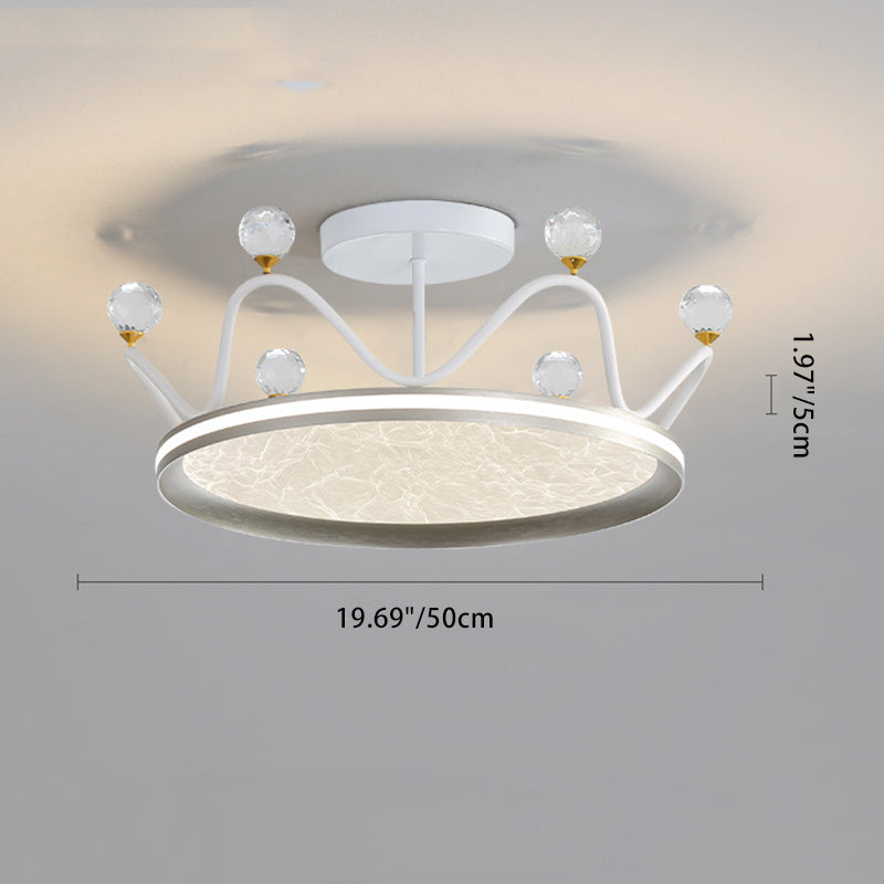 Contemporary Creative Round Crown Iron Aluminum Acrylic LED Semi-Flush Mount Ceiling Light For Bedroom