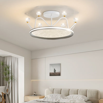 Contemporary Creative Round Crown Iron Aluminum Acrylic LED Semi-Flush Mount Ceiling Light For Bedroom
