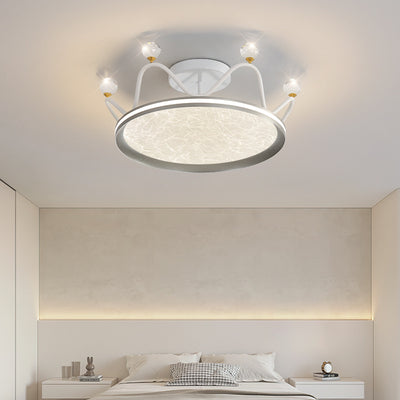 Contemporary Creative Round Crown Iron Aluminum Acrylic LED Semi-Flush Mount Ceiling Light For Bedroom