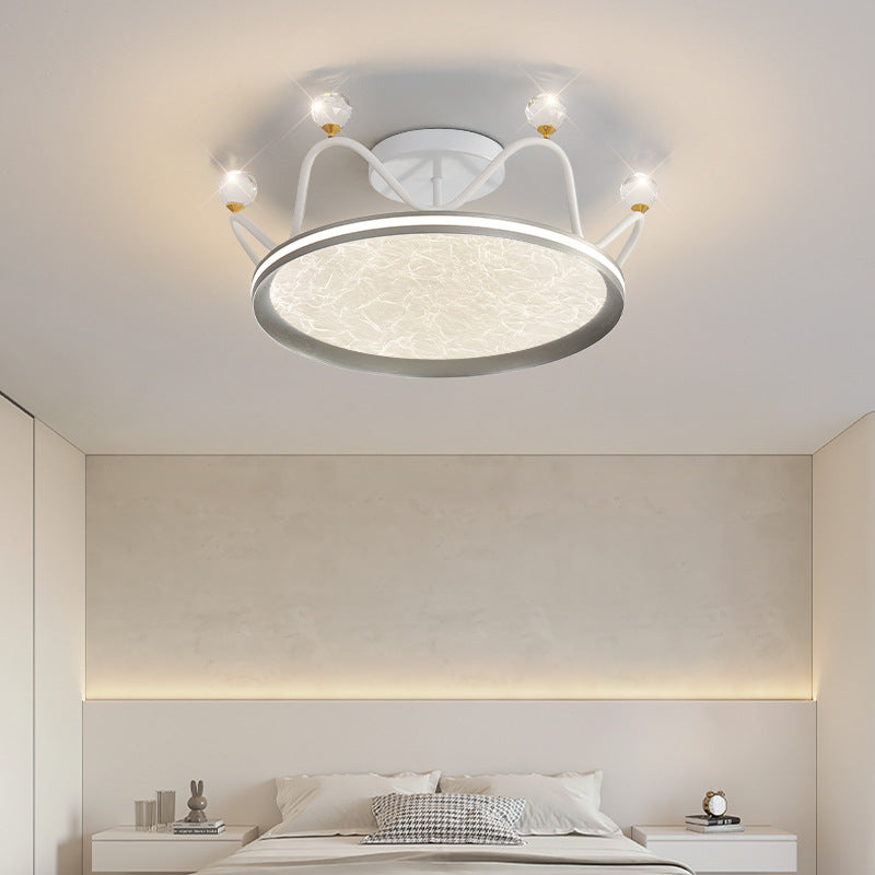 Contemporary Creative Round Crown Iron Aluminum Acrylic LED Semi-Flush Mount Ceiling Light For Bedroom