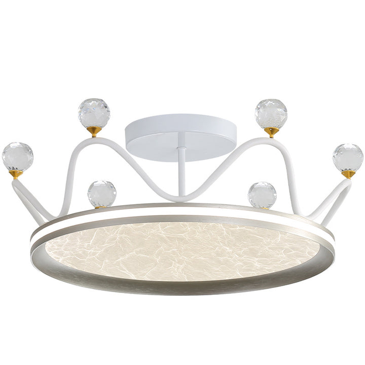Contemporary Creative Round Crown Iron Aluminum Acrylic LED Semi-Flush Mount Ceiling Light For Bedroom