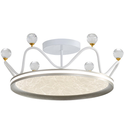 Contemporary Creative Round Crown Iron Aluminum Acrylic LED Semi-Flush Mount Ceiling Light For Bedroom