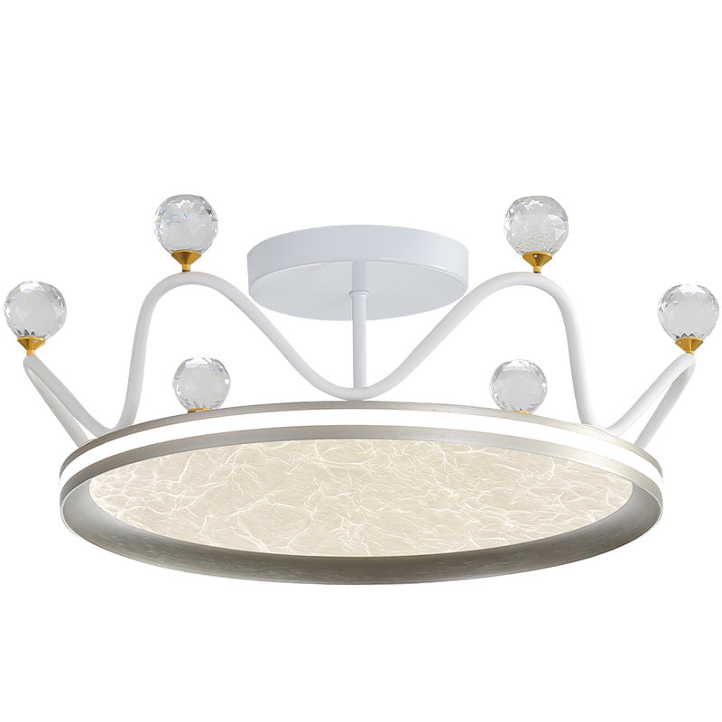 Contemporary Creative Round Crown Iron Aluminum Acrylic LED Semi-Flush Mount Ceiling Light For Bedroom