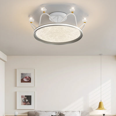 Contemporary Creative Round Crown Iron Aluminum Acrylic LED Semi-Flush Mount Ceiling Light For Bedroom