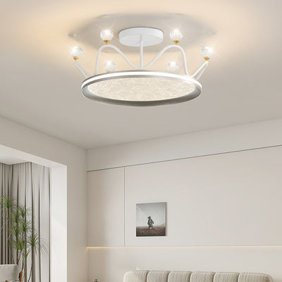 Contemporary Creative Round Crown Iron Aluminum Acrylic LED Semi-Flush Mount Ceiling Light For Bedroom