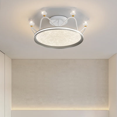 Contemporary Creative Round Crown Iron Aluminum Acrylic LED Semi-Flush Mount Ceiling Light For Bedroom