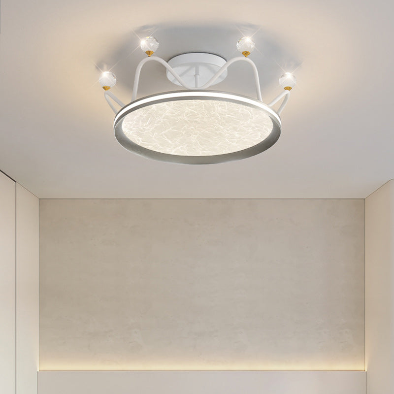 Contemporary Creative Round Crown Iron Aluminum Acrylic LED Semi-Flush Mount Ceiling Light For Bedroom