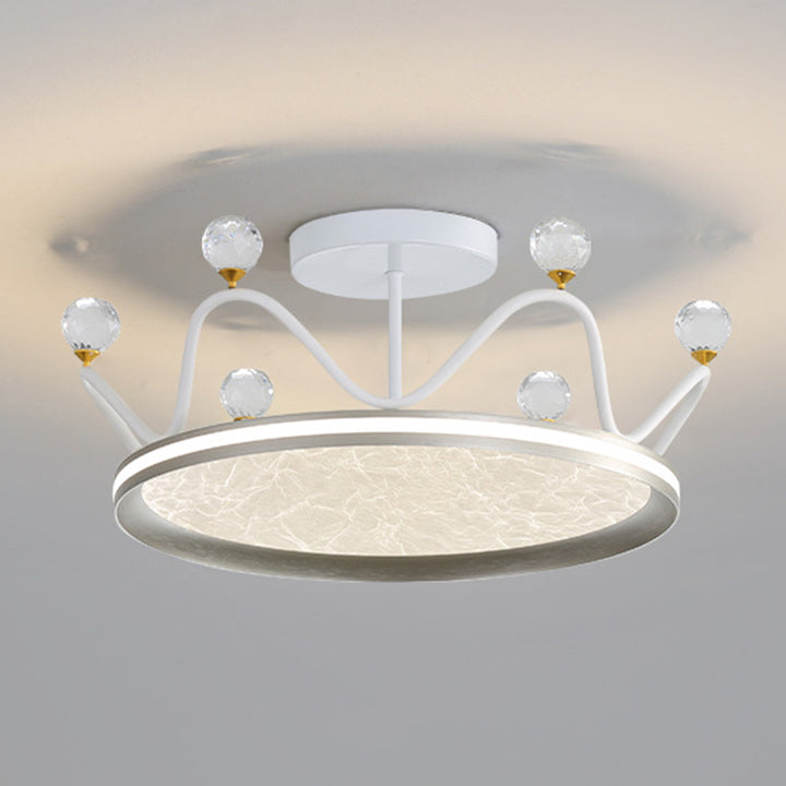 Contemporary Creative Round Crown Iron Aluminum Acrylic LED Semi-Flush Mount Ceiling Light For Bedroom