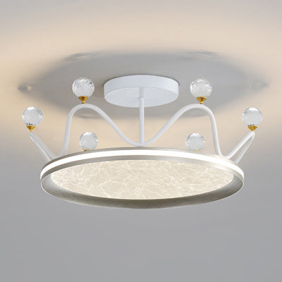 Contemporary Creative Round Crown Iron Aluminum Acrylic LED Semi-Flush Mount Ceiling Light For Bedroom