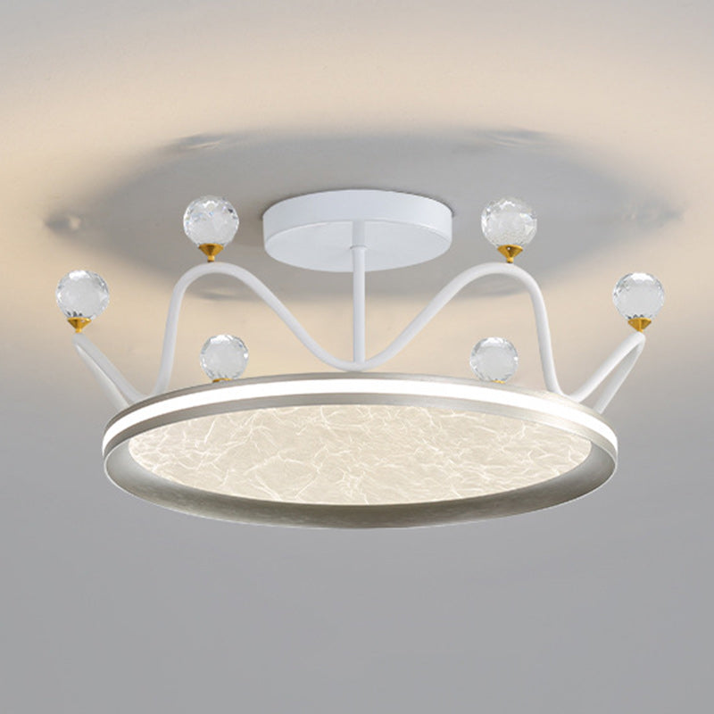 Contemporary Creative Round Crown Iron Aluminum Acrylic LED Semi-Flush Mount Ceiling Light For Bedroom