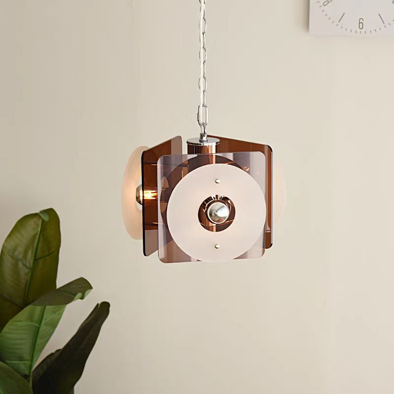 Suspension contemporaine nordique en métal acrylique à prisme à 3 lumières pour chambre 