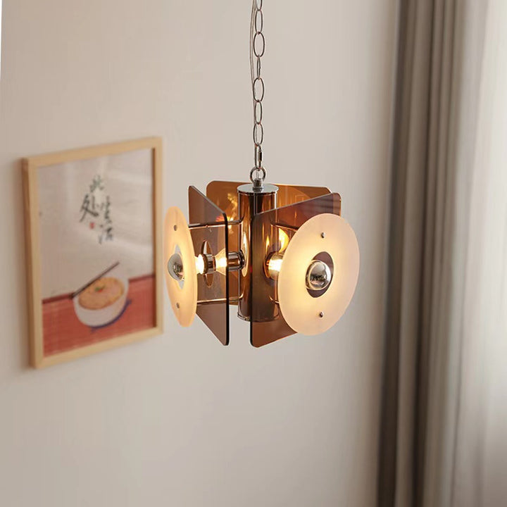 Suspension contemporaine nordique en métal acrylique à prisme à 3 lumières pour chambre 
