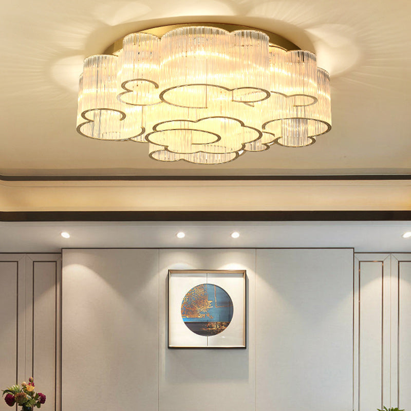 Plafonnier semi-encastré en acier au carbone avec verre rond nuage traditionnel chinois 7/11/15 lumières pour salon 