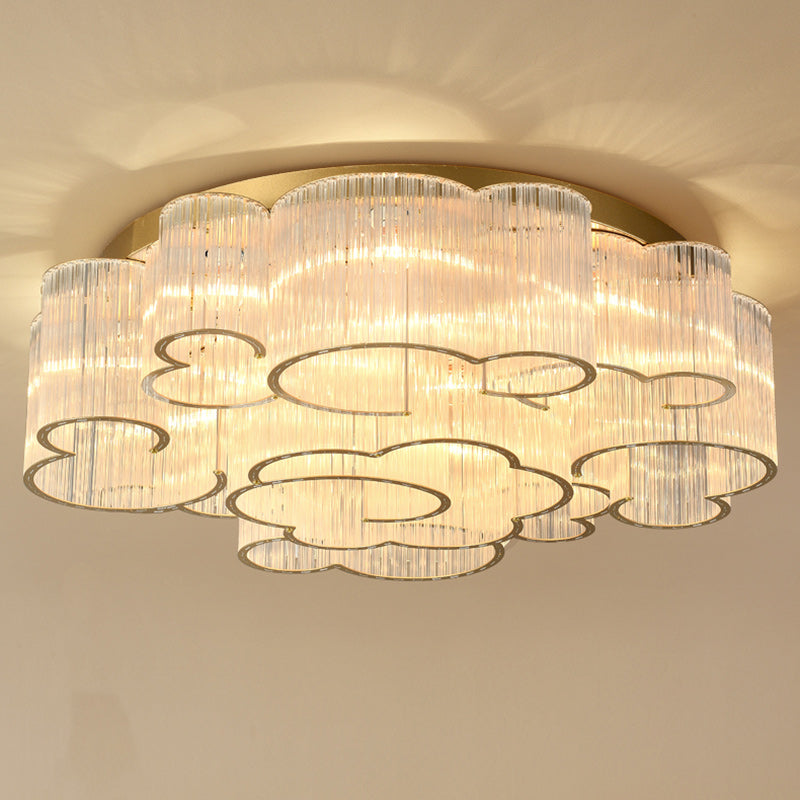 Plafonnier semi-encastré en acier au carbone avec verre rond nuage traditionnel chinois 7/11/15 lumières pour salon 