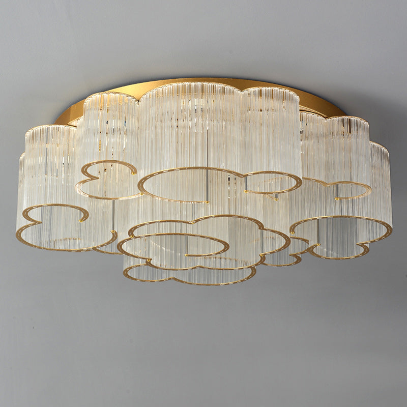 Plafonnier semi-encastré en acier au carbone avec verre rond nuage traditionnel chinois 7/11/15 lumières pour salon 