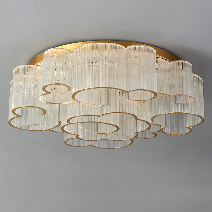 Plafonnier semi-encastré en acier au carbone avec verre rond nuage traditionnel chinois 7/11/15 lumières pour salon 