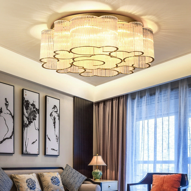 Plafonnier semi-encastré en acier au carbone avec verre rond nuage traditionnel chinois 7/11/15 lumières pour salon 