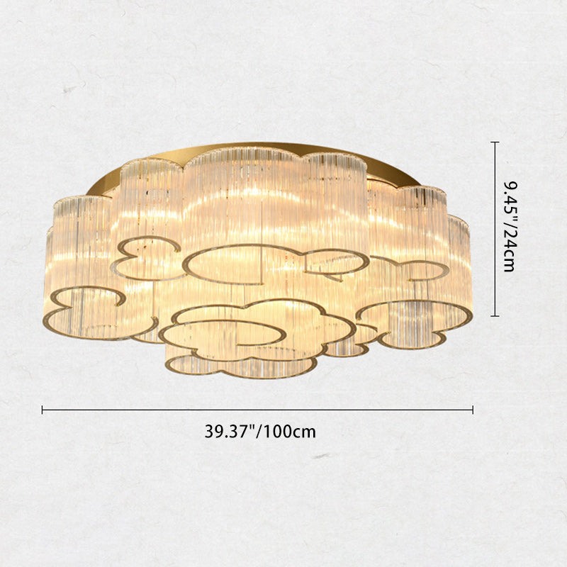 Plafonnier semi-encastré en acier au carbone avec verre rond nuage traditionnel chinois 7/11/15 lumières pour salon 