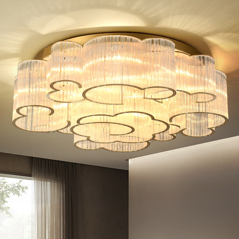 Plafonnier semi-encastré en acier au carbone avec verre rond nuage traditionnel chinois 7/11/15 lumières pour salon 