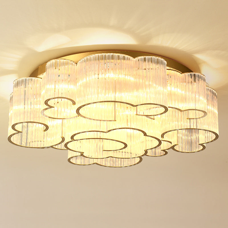 Plafonnier semi-encastré en acier au carbone avec verre rond nuage traditionnel chinois 7/11/15 lumières pour salon 