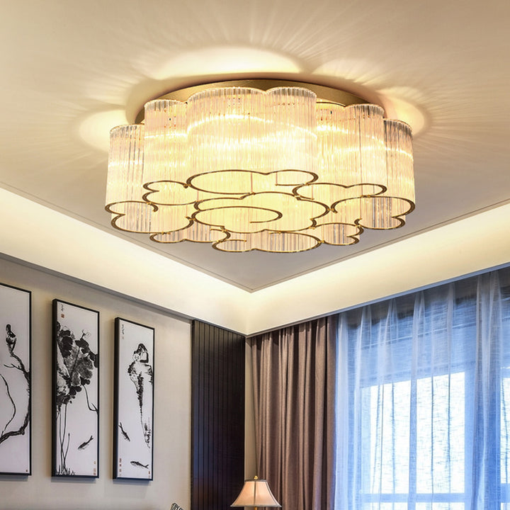Plafonnier semi-encastré en acier au carbone avec verre rond nuage traditionnel chinois 7/11/15 lumières pour salon 