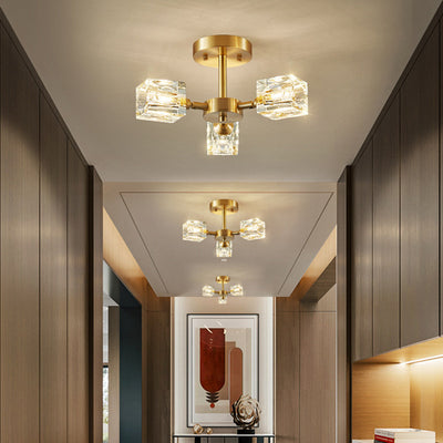 Moderno Lujo Rectangular Hierro Cristal 3/4/5/6 Luces Semi-Empotradas para Techo para Dormitorio 