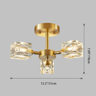 Moderno Lujo Rectangular Hierro Cristal 3/4/5/6 Luces Semi-Empotradas para Techo para Dormitorio 