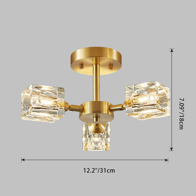 Moderno Lujo Rectangular Hierro Cristal 3/4/5/6 Luces Semi-Empotradas para Techo para Dormitorio 