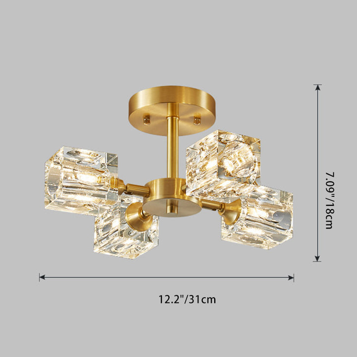 Moderno Lujo Rectangular Hierro Cristal 3/4/5/6 Luces Semi-Empotradas para Techo para Dormitorio 